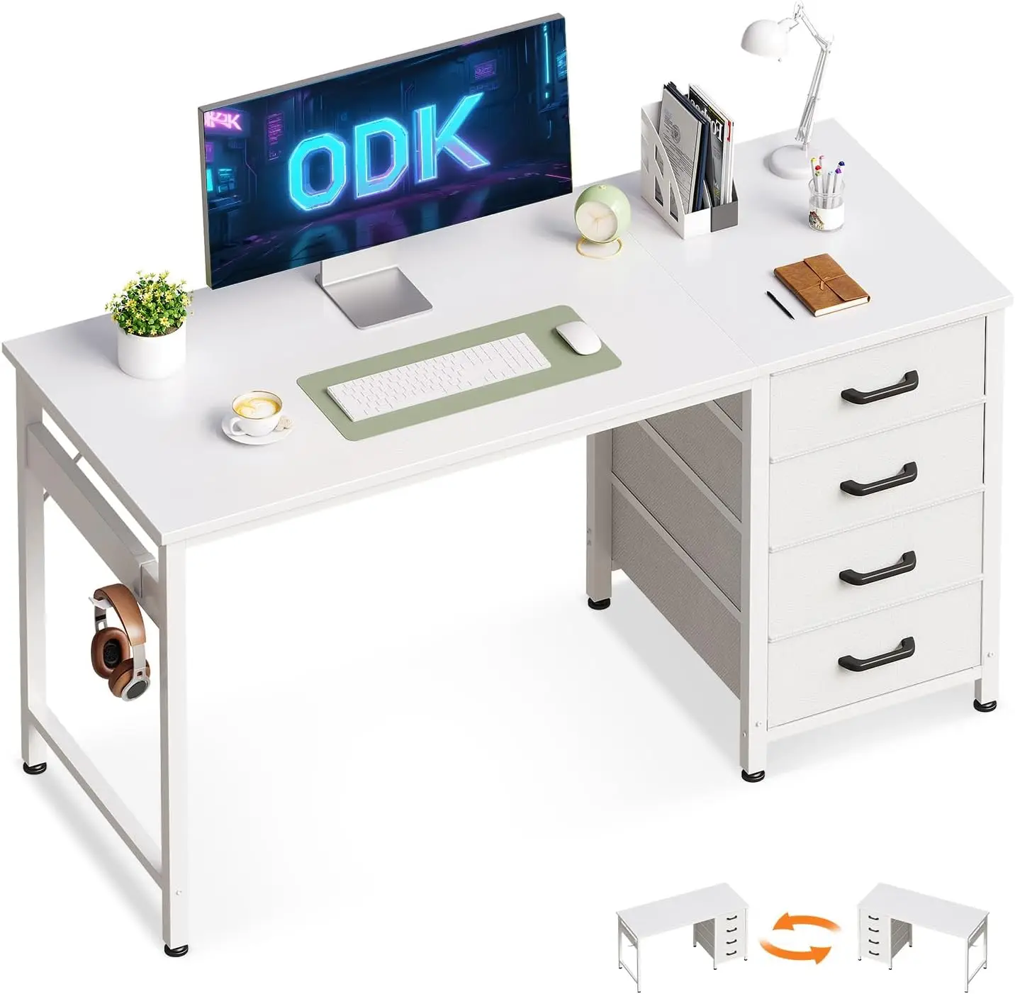 Coleshome Computer Desk with Drawers, 120 x 48 cm Office Desk with Storage & Headphone for Small Spaces, white