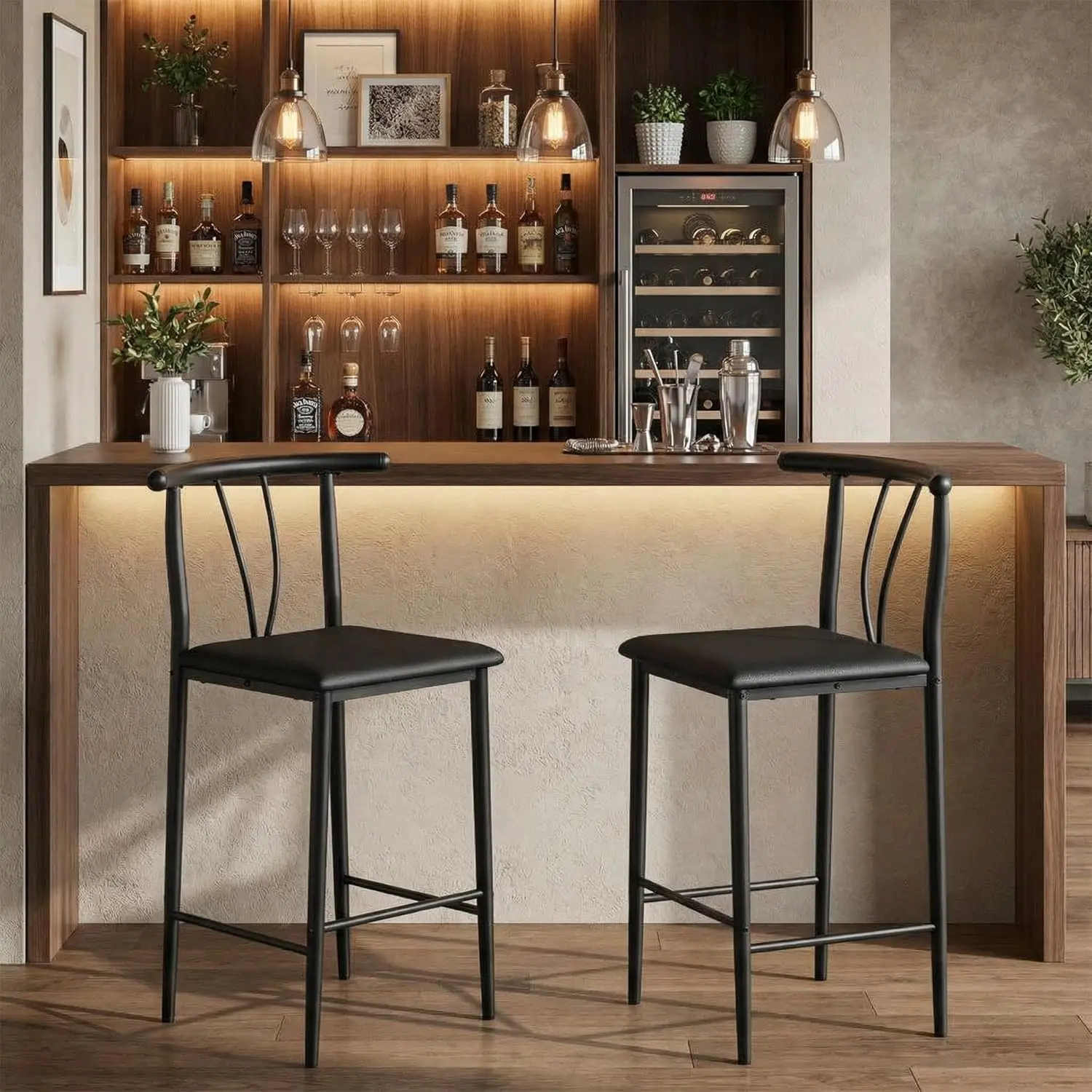 Comfortable Counter Height Bar Stools Set of 2, 95cm Tall for Kitchen Island, Home Bar & Dining Room, Counter Chairs with Backs,