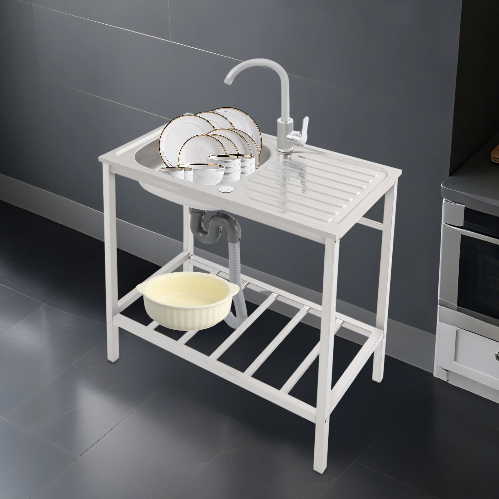 Commercial / Home Sinks Stainless Steel Sinks Mobile Hand Sinks with Tap Workstation Sink for Restaurant Laundry Kitchen Camping