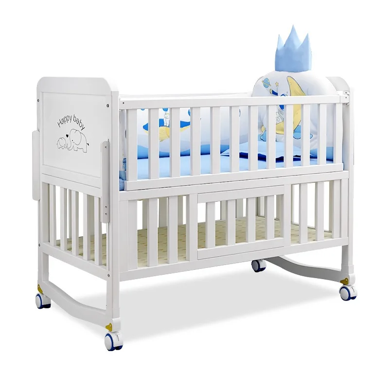 Convertible Extendable Baby Bed Newborn Folding Multi-Function Luxury Solid Wood Baby Cot Crib for Babies