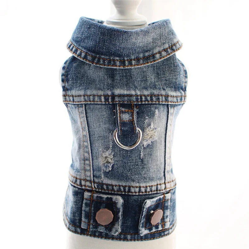 Cool Dog Jeans Jacket for Small Medium Dogs, Fashion Puppy Clothes for Chihuahua Yorkie Poodle Apparel