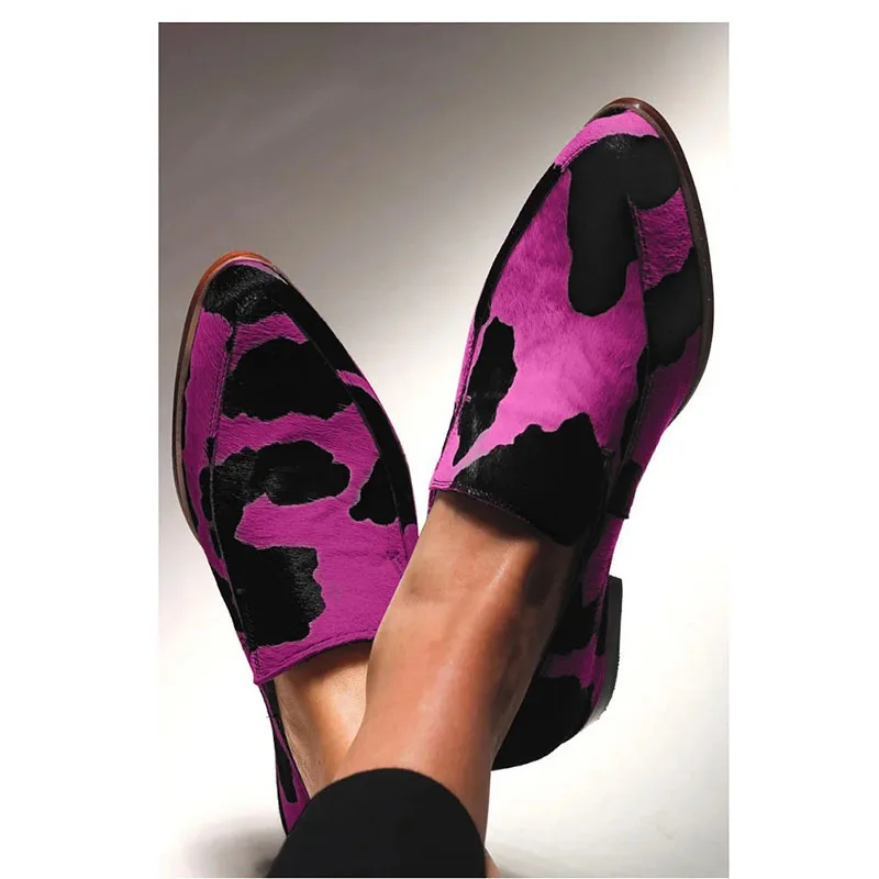 Cow Pattern Pointed Toe Casual Flat Loafers Women Boat Shoes Shallow Single Shoes