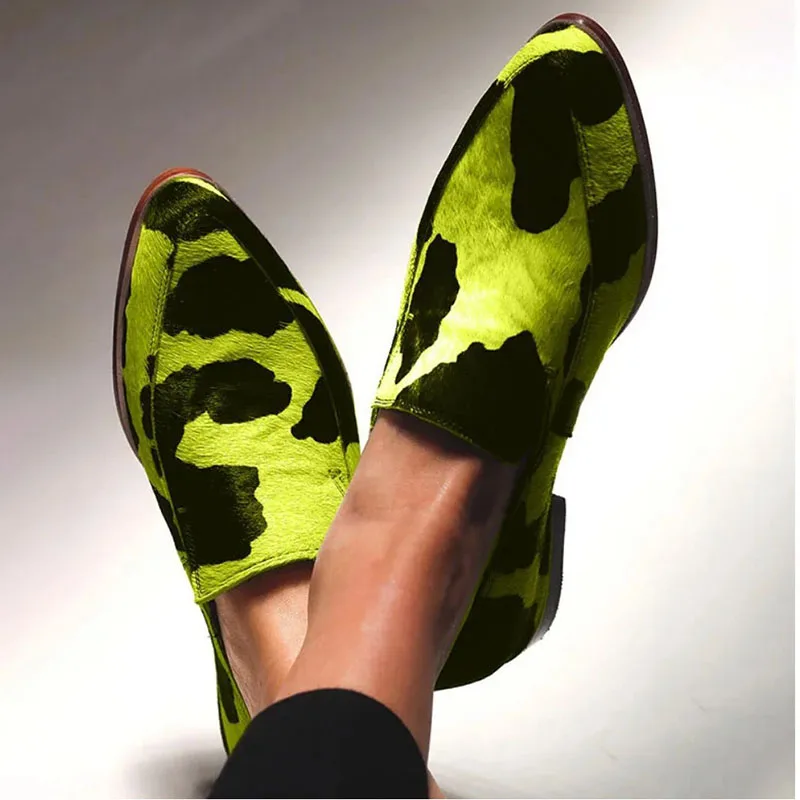 Cow Pattern Pointed Toe Casual Flat Loafers Women Boat Shoes Shallow Single Shoes