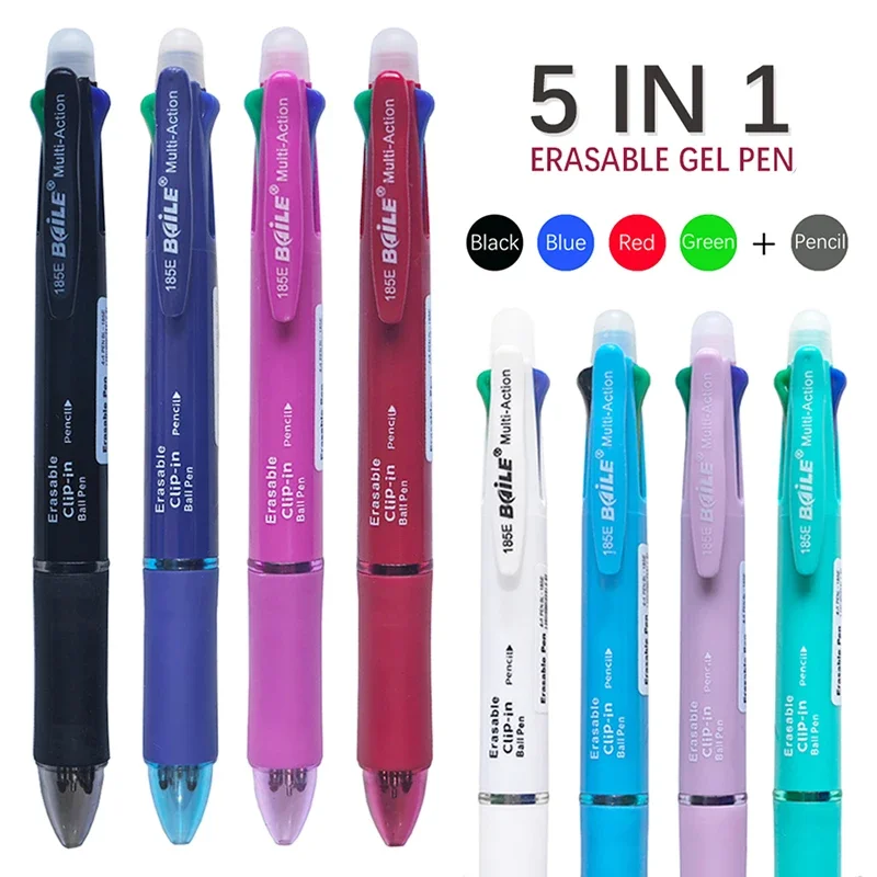 Creative 5 In 1 Erasable Gel Pen 0.7mm Blue Black Red Green Magic Refills 0.5mm Mechanical Pencil Writing Painting Stationery