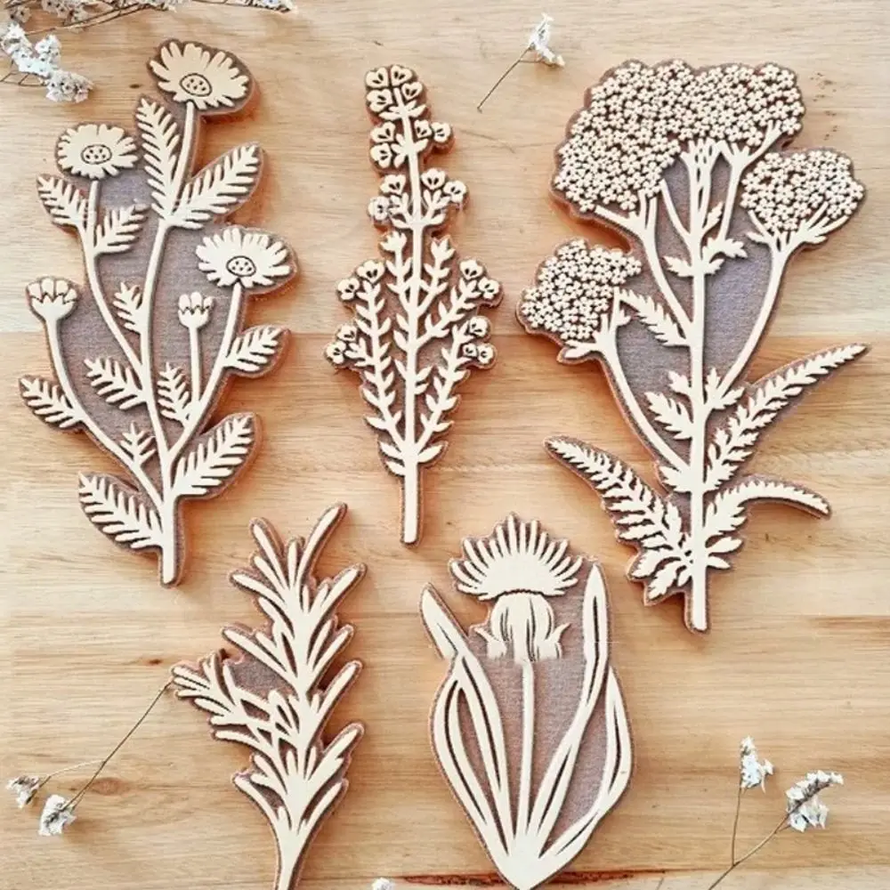 Creative Floral Stamps Wooden Plant Stamp Decorative Handmade Flower Art Craft Wood Stamps Scrapbooking Paper Herbarium Stamp