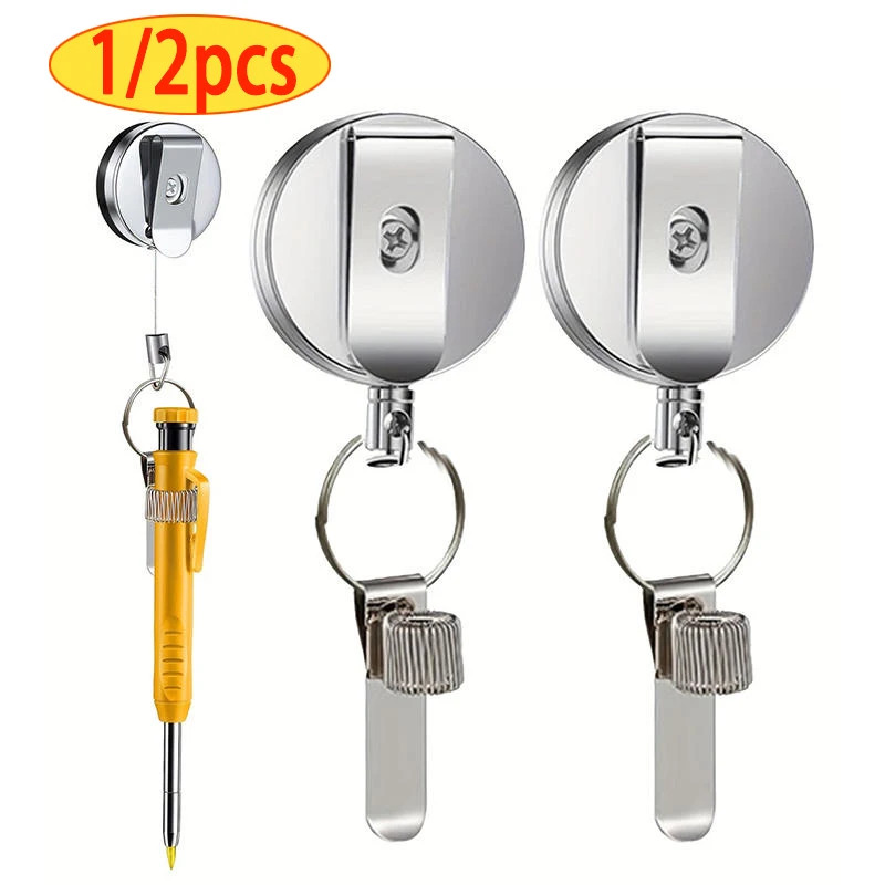 Creative Retractable Pen Case Pull-tab Fastener Anti Loss And Anti-theft Steel Wire Rope Buckle Metal Pen Holder Pen Clip