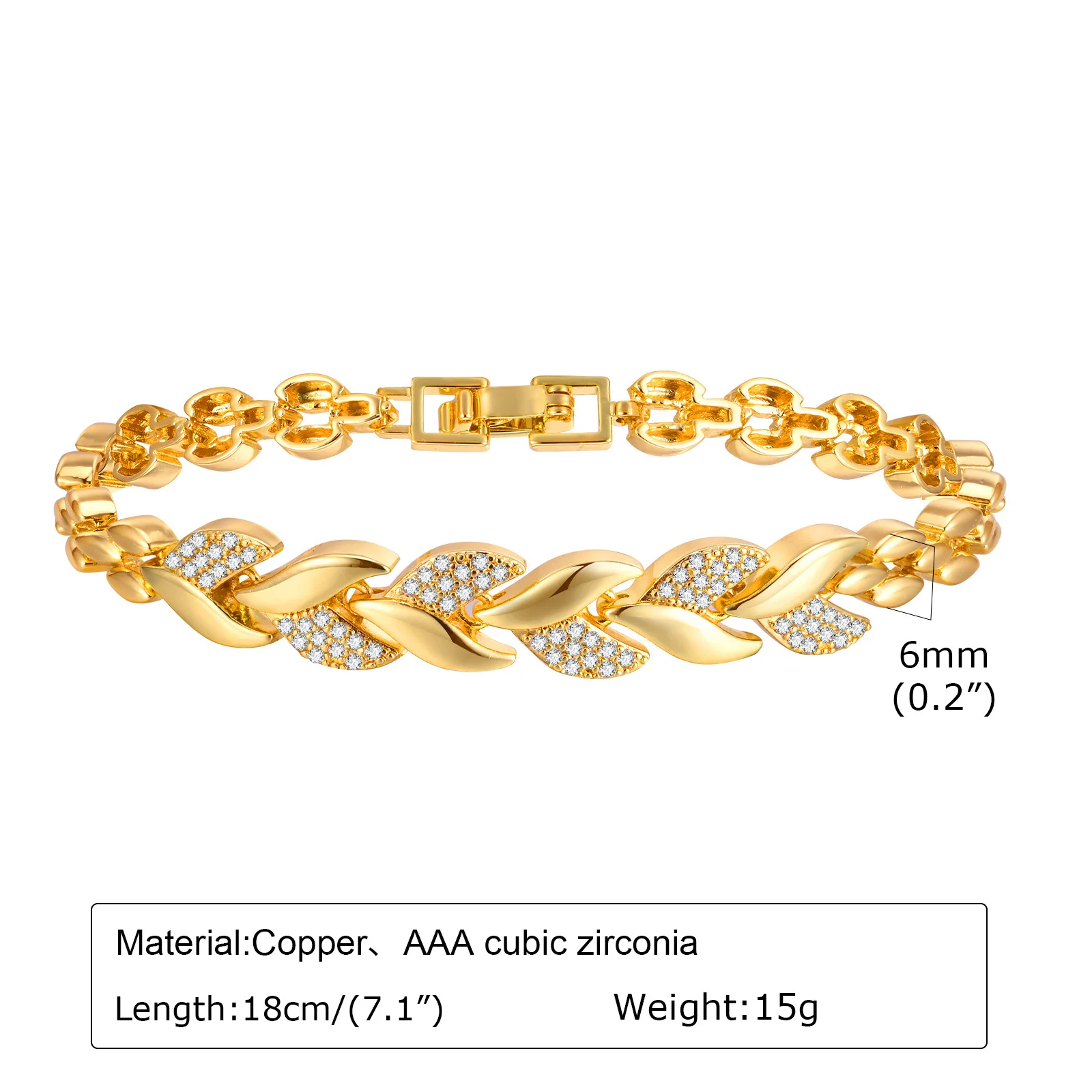 Cubic Zirconia Leaf Bracelet, 18K Gold Plated CZ Chain Link,Bridal Jewelry for Women Girlfriend