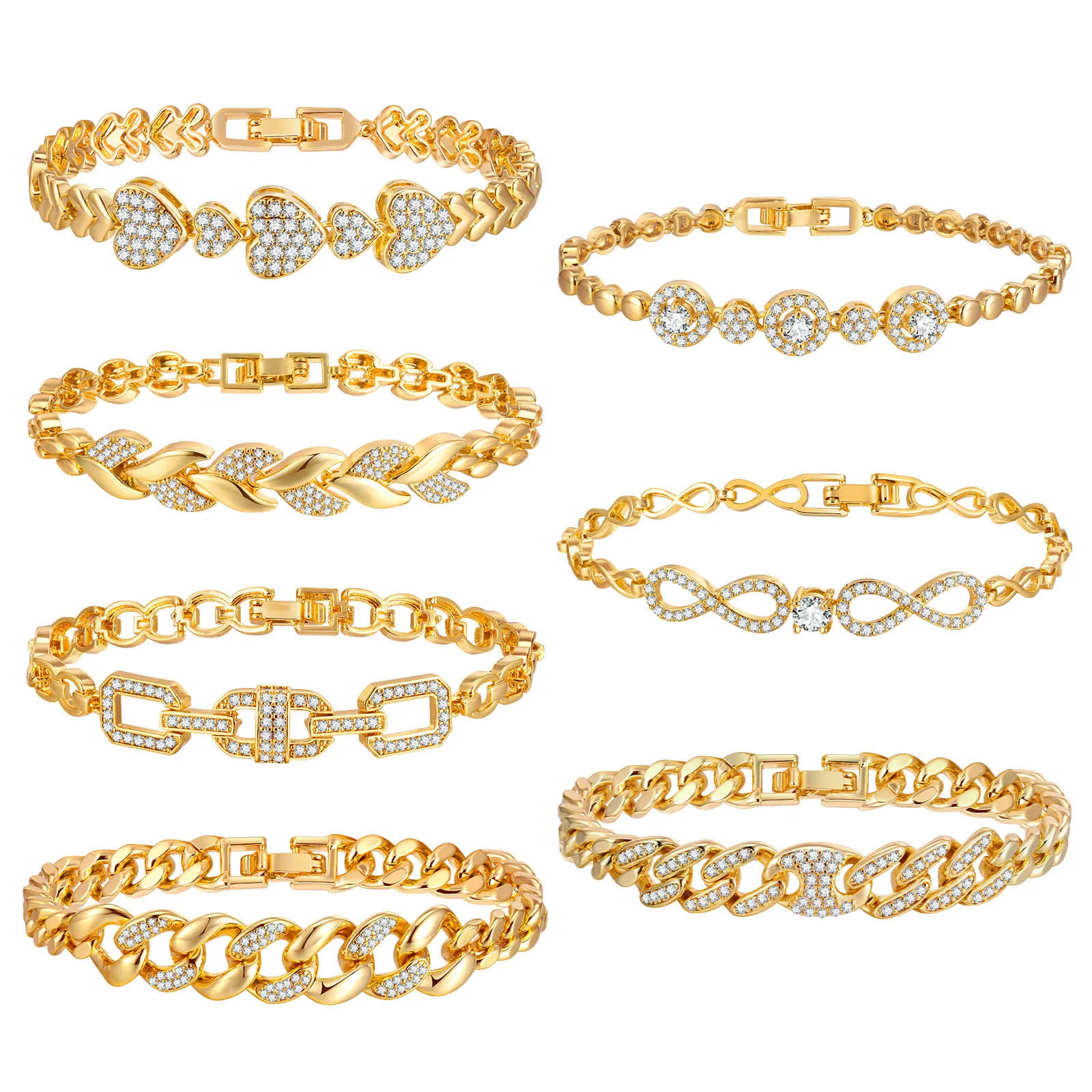 Cubic Zirconia Leaf Bracelet, 18K Gold Plated CZ Chain Link,Bridal Jewelry for Women Girlfriend