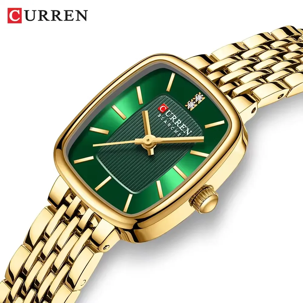 Curren 9093 Square Quartz Watch for Ladies, Waterproof Minimalist Casual Wristwatch with Stainless Steel Strap