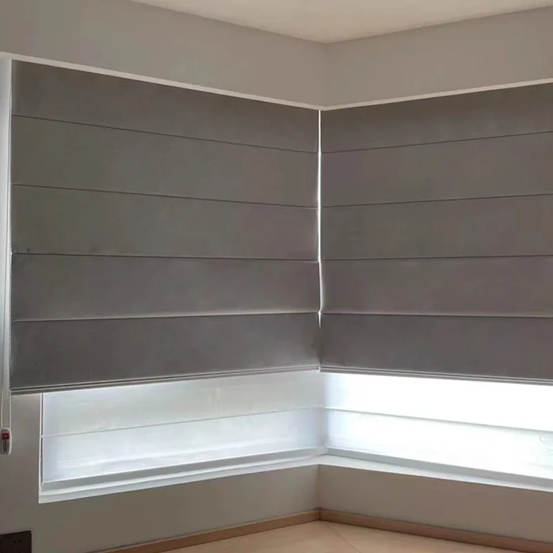 Custom Made Sunroad Double Layer Day Night Roman Blinds - Blackout Light-Filtering Electric Smart Roller Shades for Bedroom