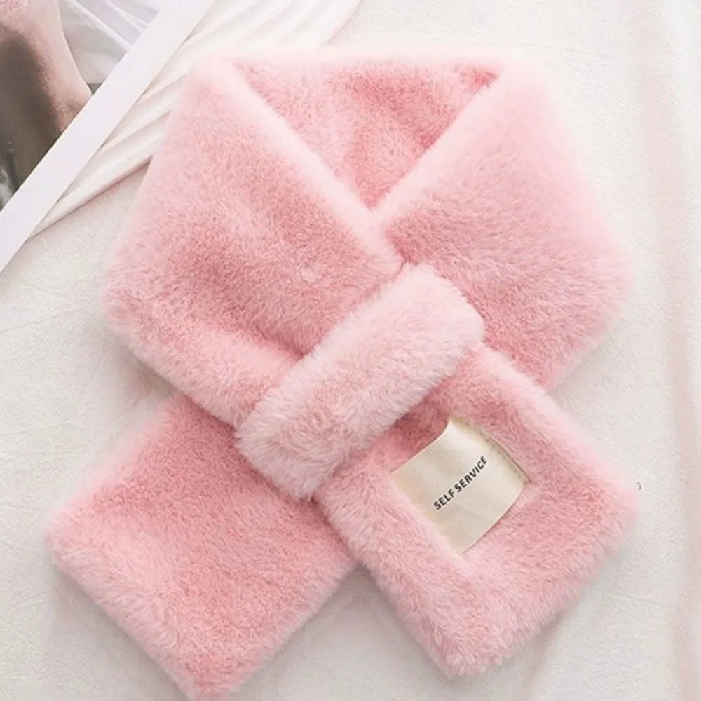 Cute Cross Scarf Solid Color Soft Neckerchief Wrap Thickened Neck Scarf Autumn Winter