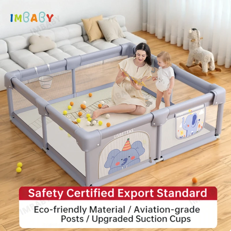 Cute Elephant Baby Playpen | 65cm Safety Fence with Storage Bag & Basketball Hoop | Eco-Friendly Toddler Play Yard with Gift Set