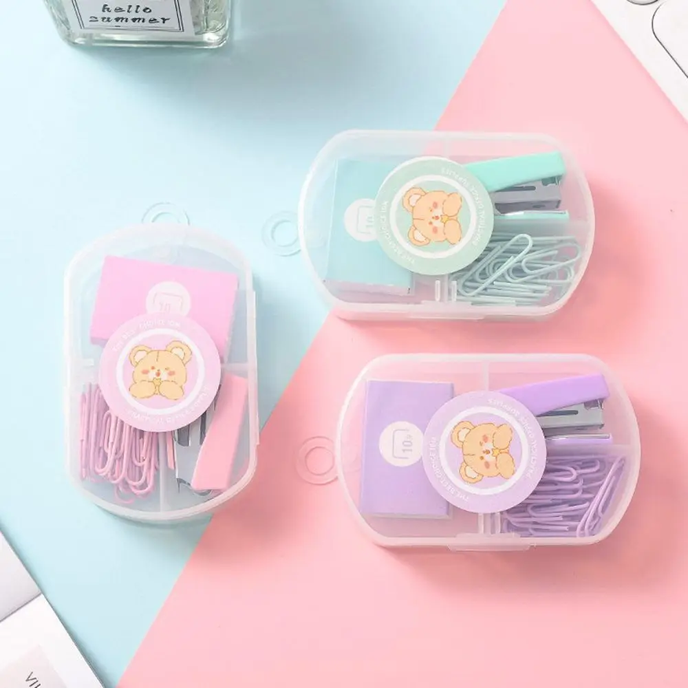 Cute Mini Stapler Set With Staples Morandi Color Metal Binding Tools Student Supplies School Office Stationery Pink Purple Green