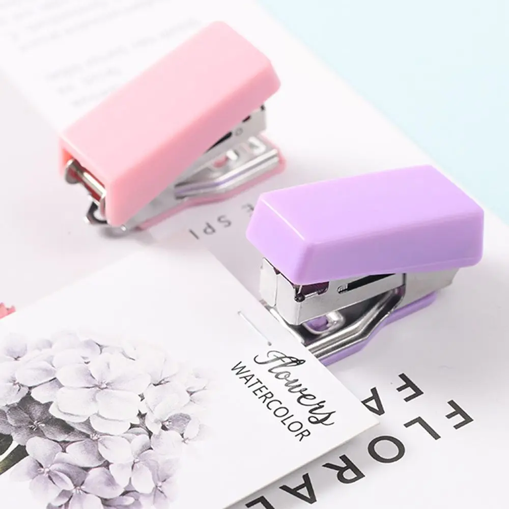Cute Mini Stapler Set With Staples Morandi Color Metal Binding Tools Student Supplies School Office Stationery Pink Purple Green