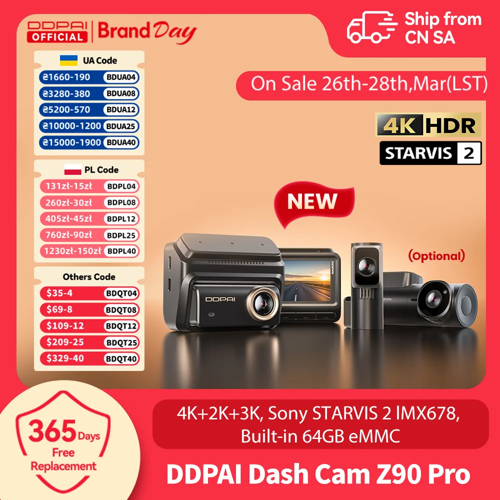 DDPAI New Z90Pro 4K+2K Front and Rear Car Dash Cam Dual HDR Sony Sensor ADAS Parking Mode WiFi 5G Car DVR Camera Video Recorder
