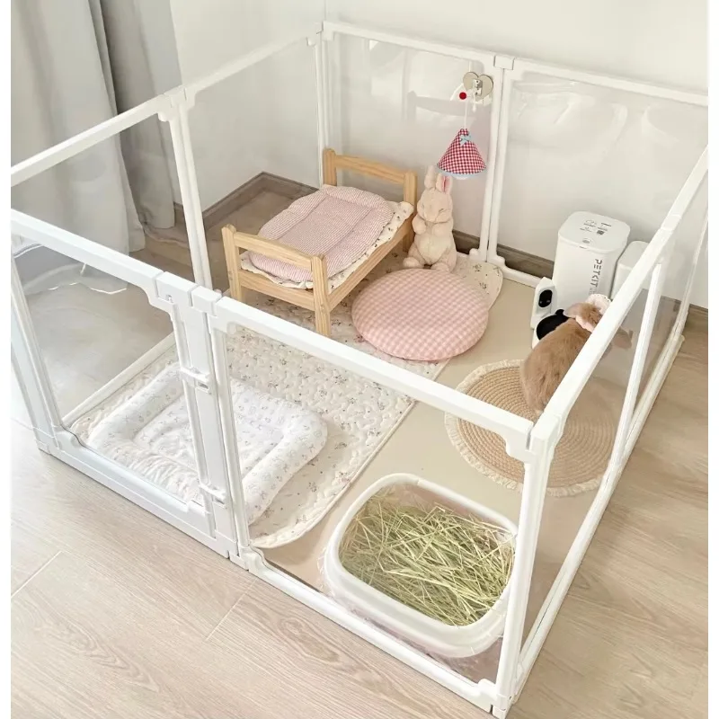DIY Dog Playpen Puppy Cat Rabbit Ferret Transparent Pet Pen Easy Assemble Whelp Crate Kennel Cage Enclosure with Wheels
