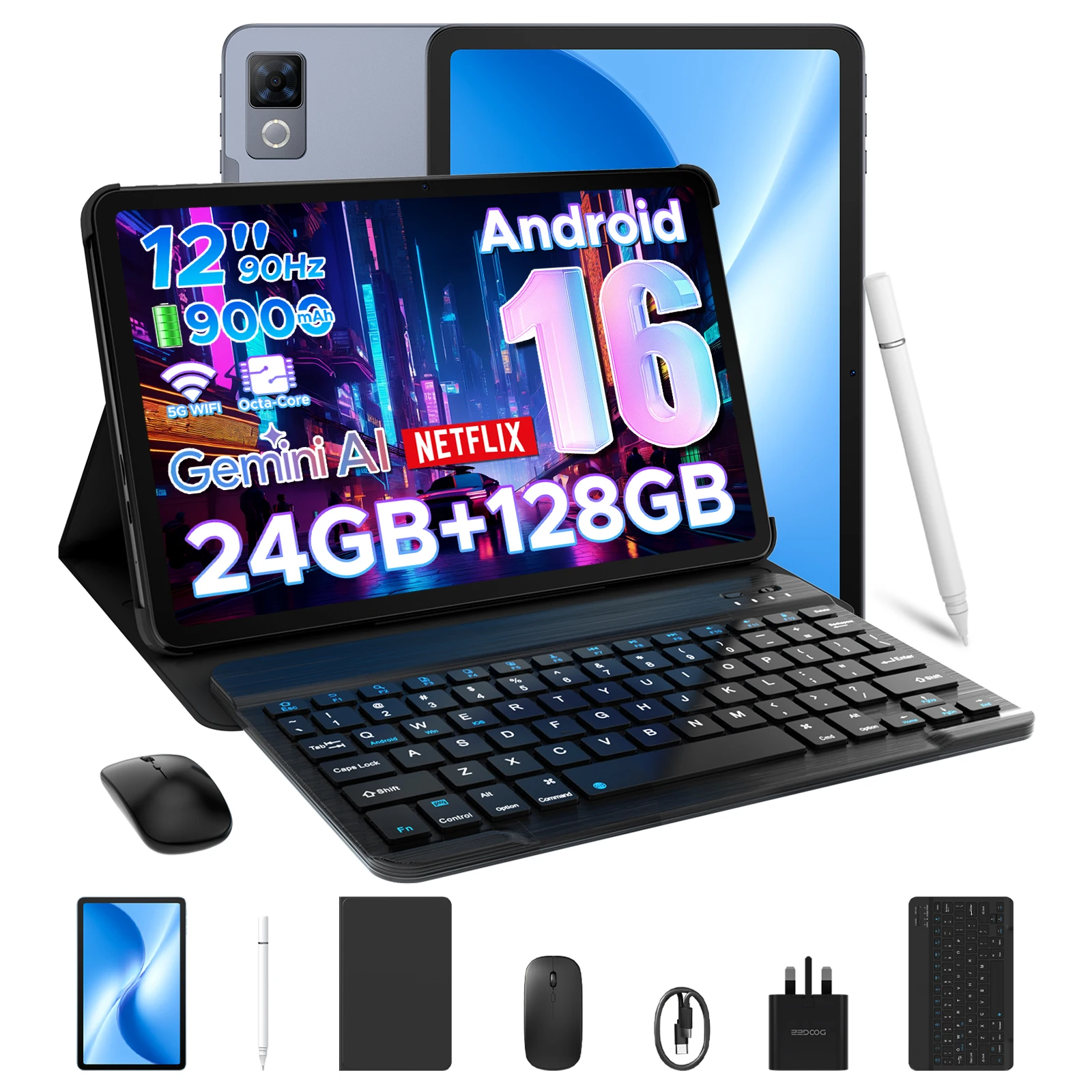 DOOGEE U12 Smart Tablet Android 16 Gemini Al 12'' FHD+ Display 6GB 128GB 9000mAh Battery Dual speakers UNISOC T7255 Widevine L1