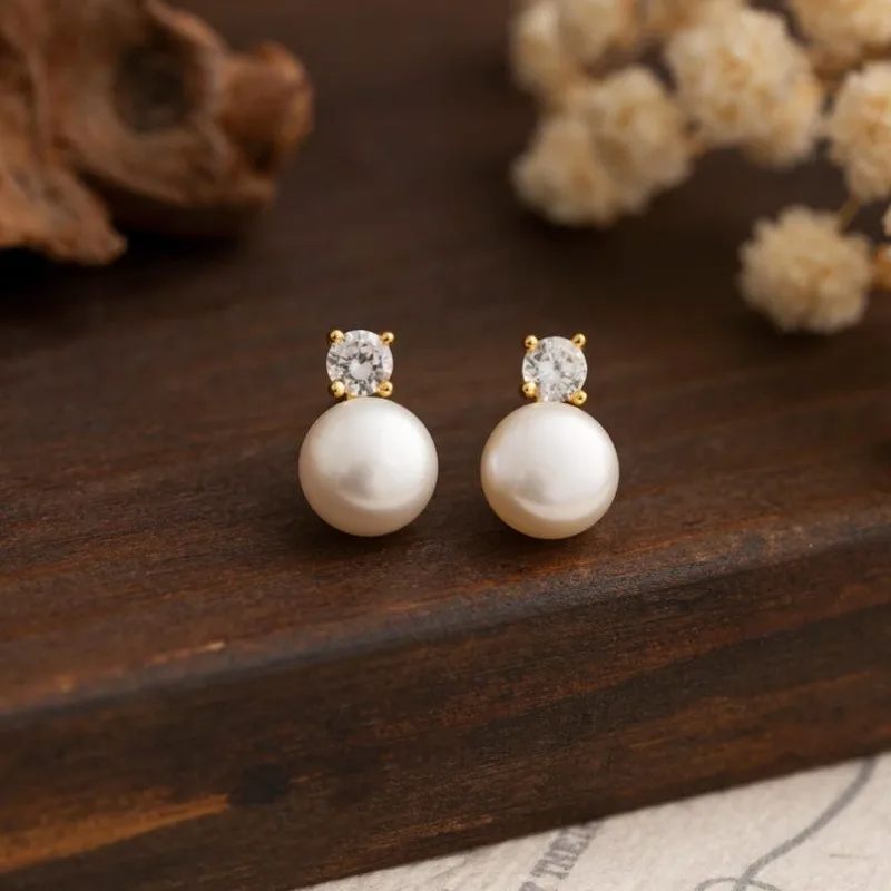 Dainashi 7-8mm Natural Freshwater Pearl Stud Earrings for Women Dainty Crystal Pearl Earrings Jewelry Gift 2026 New Arrivals
