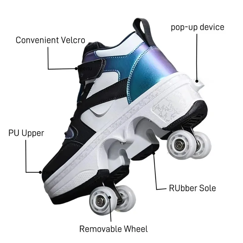 Deform Retractable Roller Shoes Stylish Wheel Shoe for Adults Casual Walk Boys Girls Sneaker Skate 2 in 1 Roller Skates