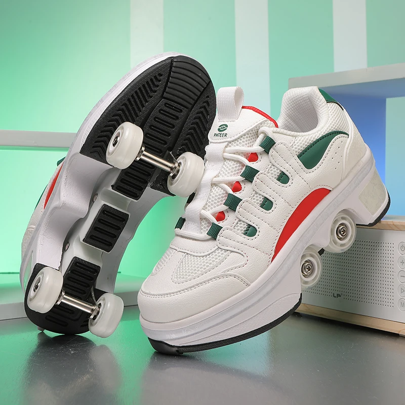 Deformation Parkour Shoes, Kids Adults Unisex Roller Skating Shoes, 4 Wheels Roller Skates, Street Urban Fitness Skating Shoes