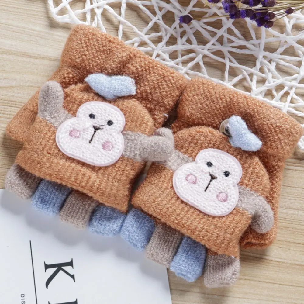 Design Christmas Monkey Cold protection Clamshell Half Finger Gloves Knitted Gloves Kids Fingerless Gloves Winter Warm Mittens