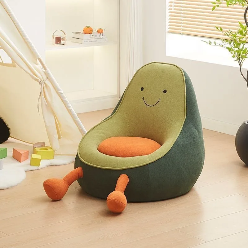 Designer Avocado Cartoon Kids Sofa Bean Bag Chair Single Seat Children Armchair Toddler Plush Nursery Playroom Balcony Green