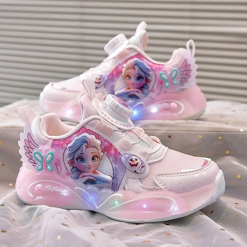 Disney Frozen Princess Children Shoes LED Colorful Lighted Kids Sneakers Classic Glowing Infant Girls Tennis Size 23-32