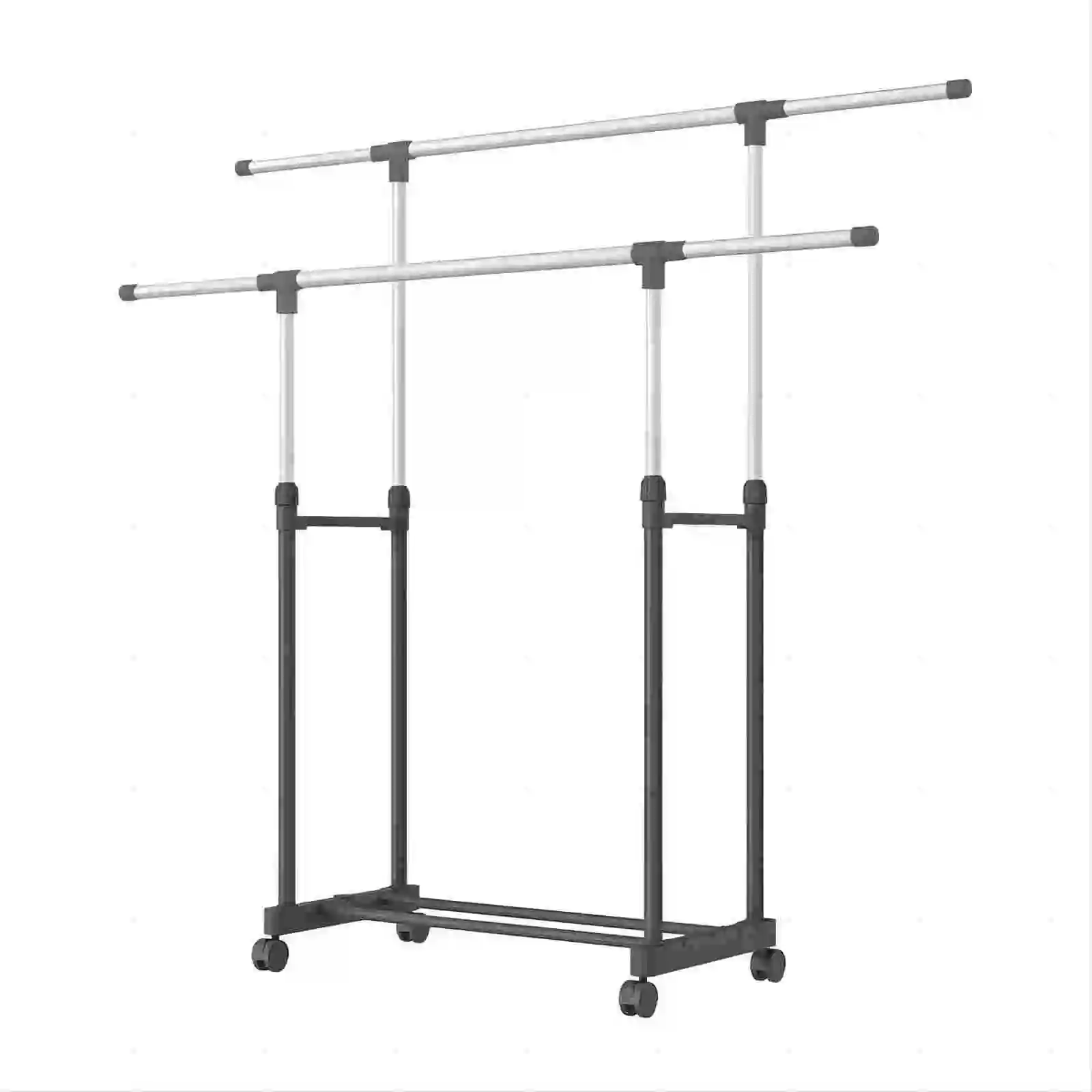 Double Extendable Stand Clothes Stand, Coat Stand with Wheels, Clothes Rail, Coat Rack,shoe storage, 75/138cmx 38cm x 80/140cmH