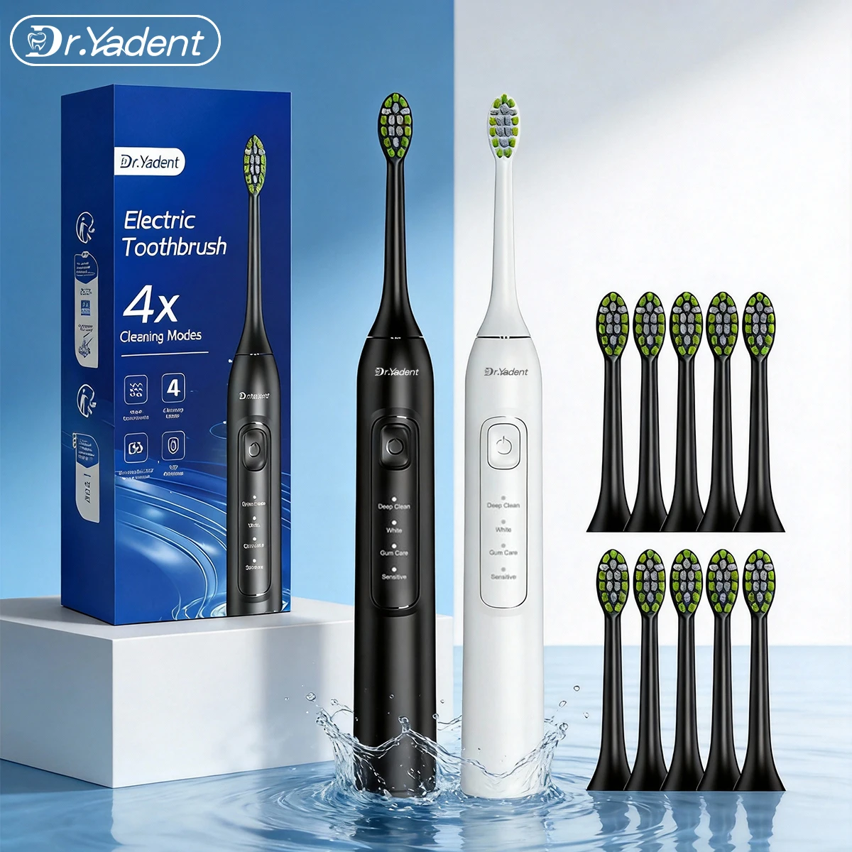 DrYadent Sonic Toothbrush 6 Soft Brush Heads 4 Modes 2 Mins SmartTimer Fast Recharge Lasting for 30Days Adult Valentine's Gift