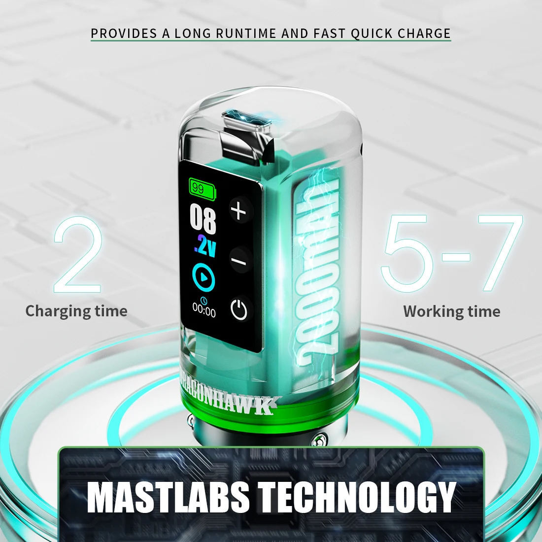 Dragonhawk L3 Tattoo Machine Guns Full Kit 7 Strokes 2000mAh Long Lasting Battery Life Tattoo Needles Complete Set for Beginners