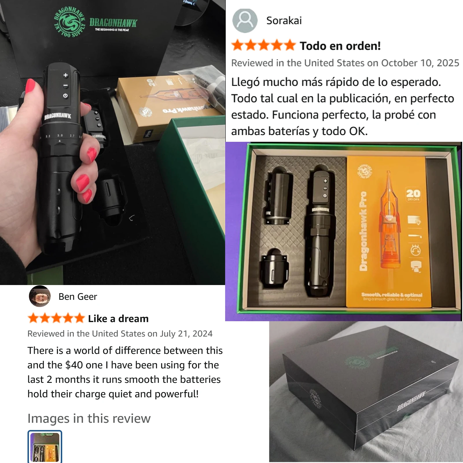 Dragonhawk L3 Tattoo Machine Guns Full Kit 7 Strokes 2000mAh Long Lasting Battery Life Tattoo Needles Complete Set for Beginners