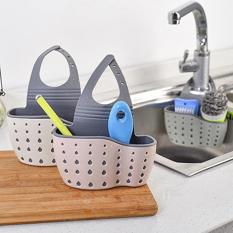 Drain Basket,Hanging Kitchen Sink Holder Adjustable Soap Sponge Shelf Organizer Bathroom Faucet Holder Rack Kitchen Accessories
