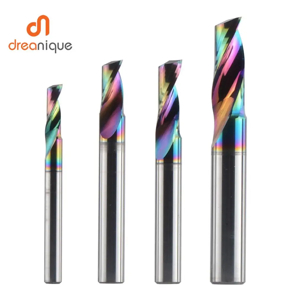 Dreanique 1pc 3.175 4 6 8mm Single Flute Solid Carbide Alloy End Mill, DLC Coating Milling Cutter Bit For Aluminium
