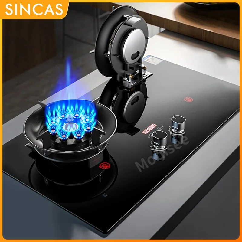 Dual-Use Gas Panels Gas Cooktop Stove Dual Head 4.8-8.5KW Kitchen Embedded Natural Gas/LPG Timing Stove Home Cooker Desktop