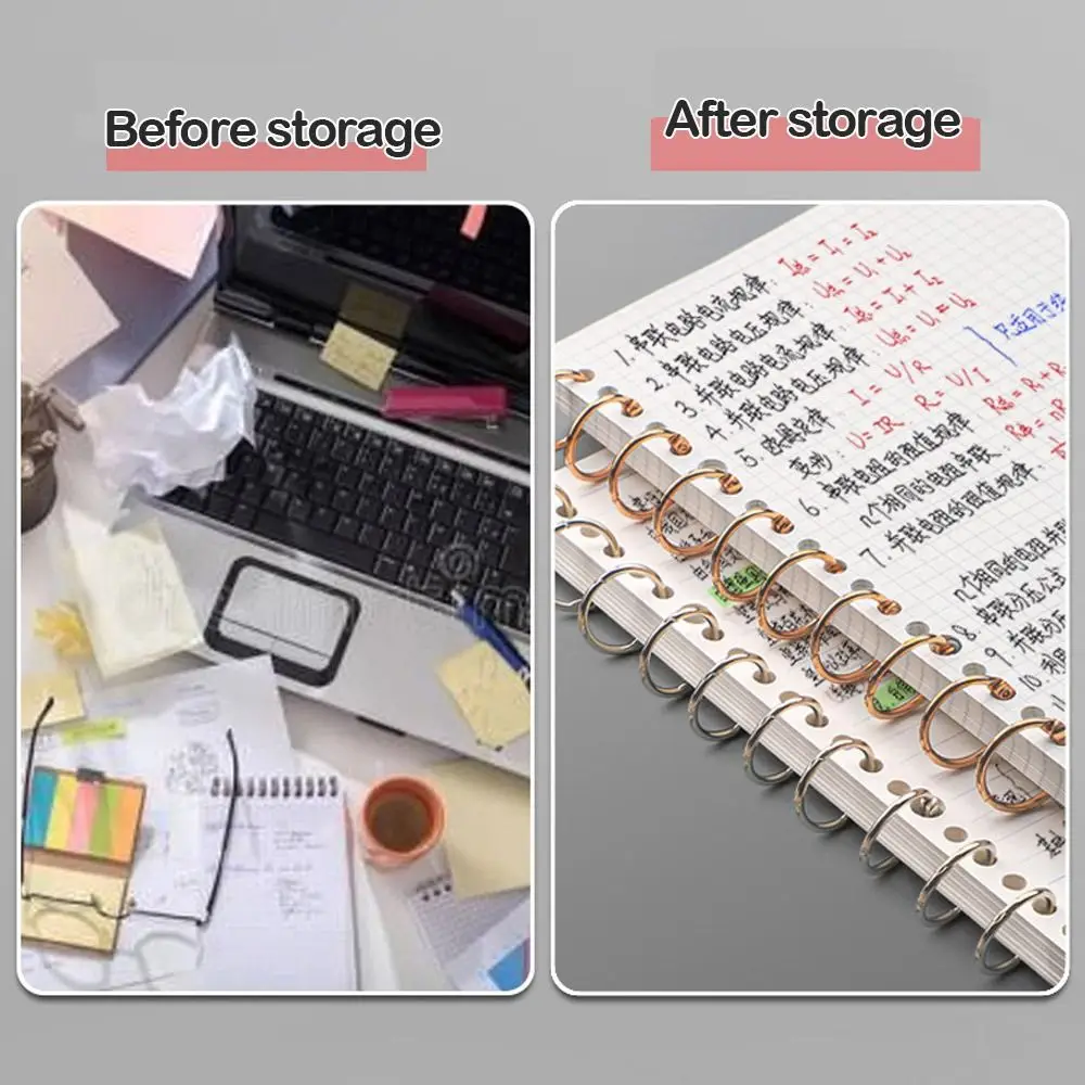 Durable Metal Binder Ring Silver/Rose Gold Office Supplies Loose-leaf Ring Clip 20/30/40/50mm Binding Clip Book