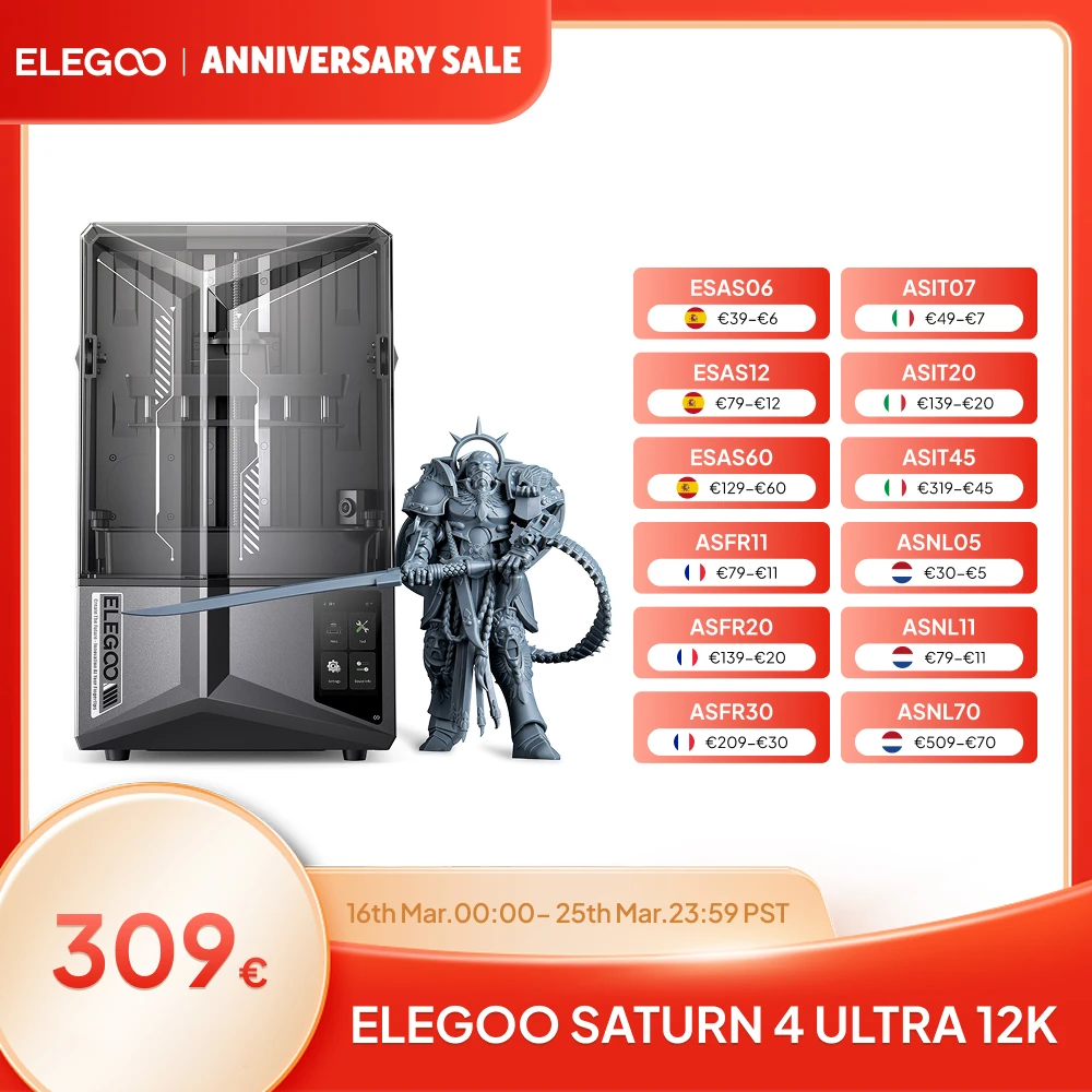 ELEGOO SATURN 4 ULTRA 12K Resin 3D Printer with Automatic Leveling, AI Print Monitoring, High Speed Printing Size 218x122x220mm
