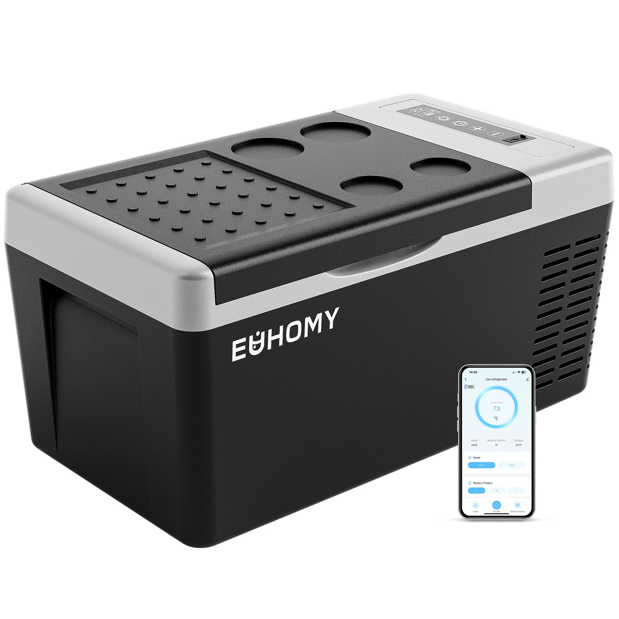 EUHOMY 18L Car Refrigerator Portable Compressor Fridge 12V/24V DC，100-240V AC App & LCD, Fast Cooling,for Camping,Travel,Home