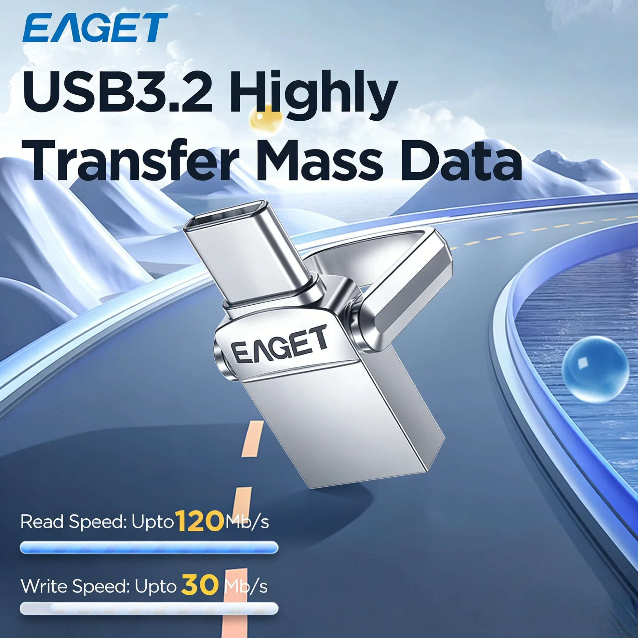 Eaget Mini USB Pen Drive Pendrive 2 in 1 USB Type C&USB A Flash Drive 120Mb/s USB 3.2 USB 3.0 Key USB Memory Stick 32GB 64GB