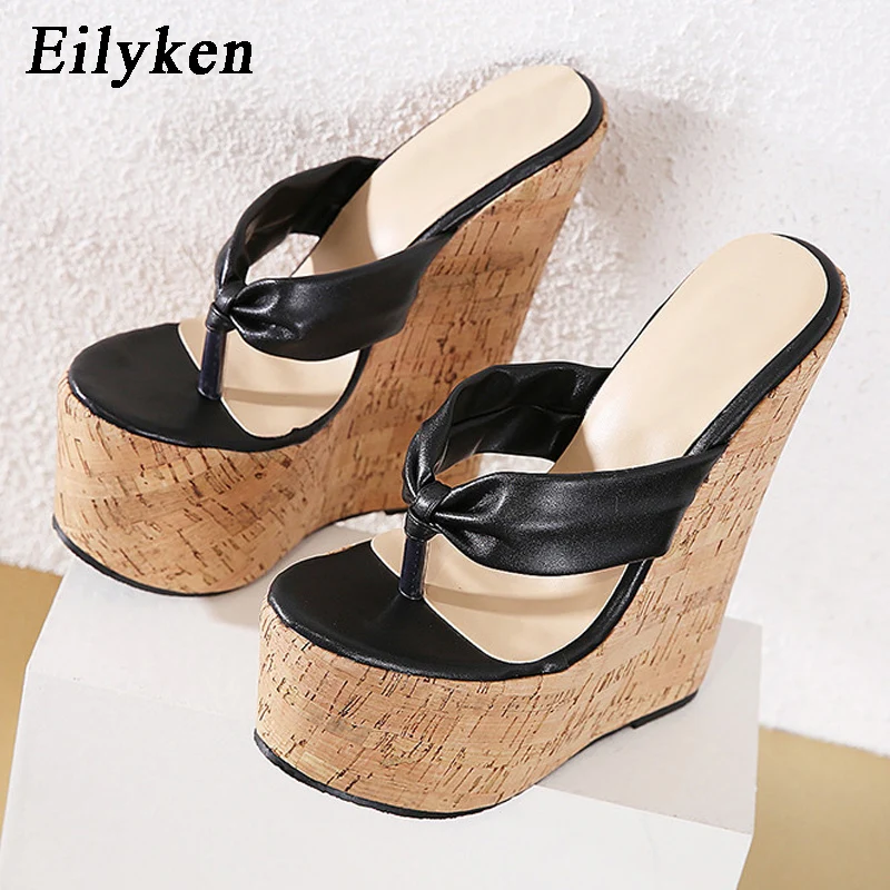Eilyken Sexy Super 18CM High Heels Platform Wedges Peep Pinch Toe Slippers Women Sandals Mules Shoes