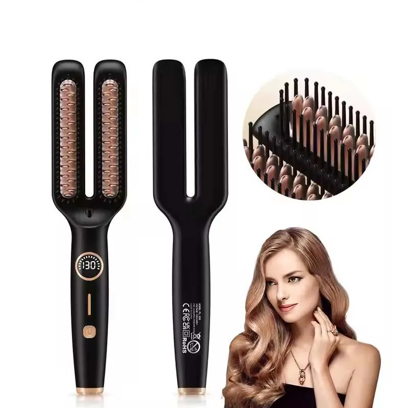 Electric Anti Frizz Hair Hot Comb Brush Straightener One Step 2 In 1 Ceramic Hair Straightener Brush With Lcd Digital Display