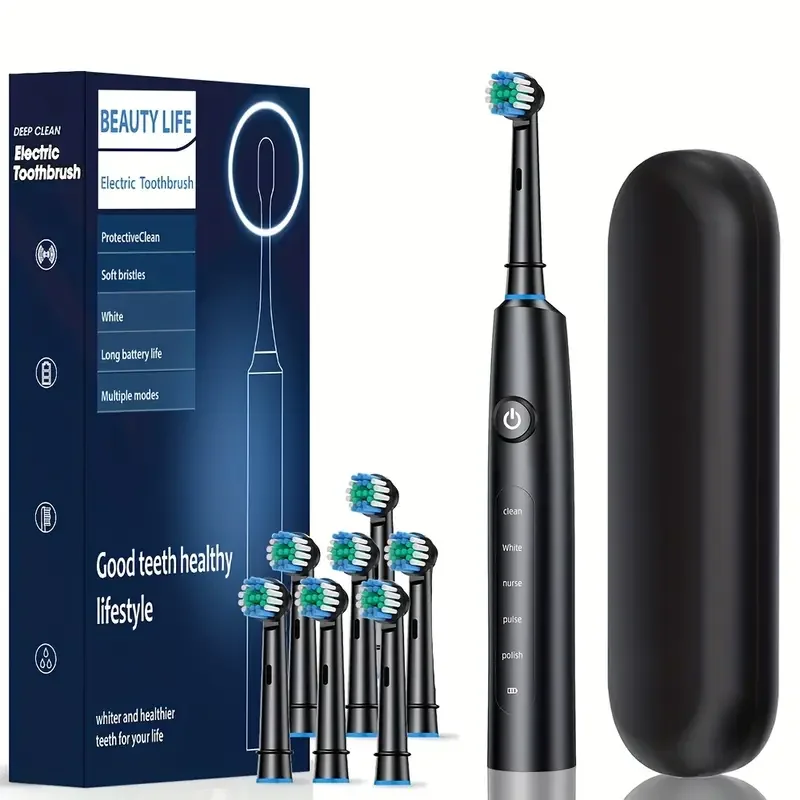 Electric Toothbrush Rotary Cleaning Teeth Brush Waterproof Electronic Tooth Brush With Timer Rechargeable Toothbrush with 8 Head