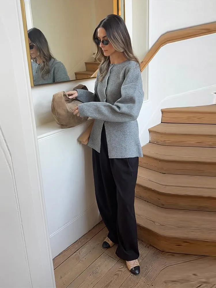 Elegant Knitted Back Lace Up Cardigan Women Casual O-neck Long Sleeved Single Button Female Sweater 2026 Spring Lady Sweaters