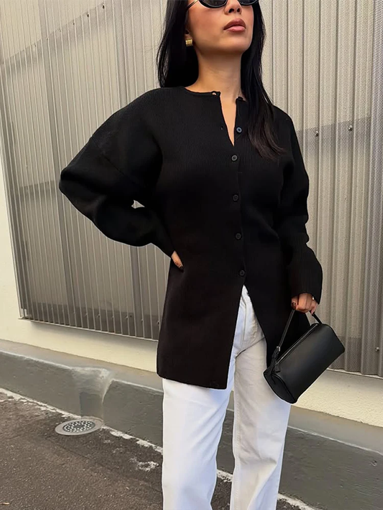 Elegant Knitted Back Lace Up Cardigan Women Casual O-neck Long Sleeved Single Button Female Sweater 2026 Spring Lady Sweaters