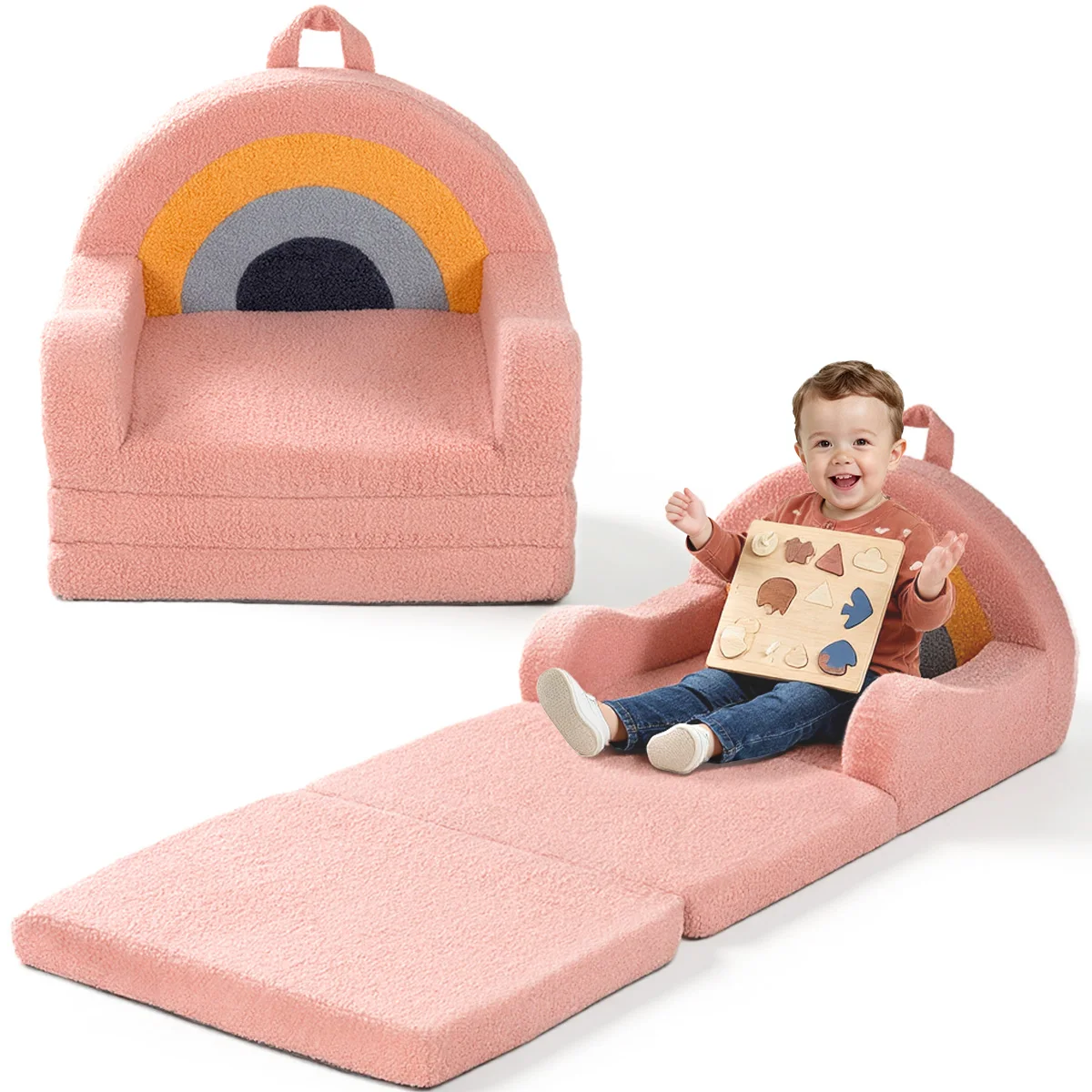 Extra Wide Soft Toddler Couch Fold Out 2-in-1 Kids Couch Convertible Kids Sofa to Lounger Comfy Toddler Chair Kid Furniture