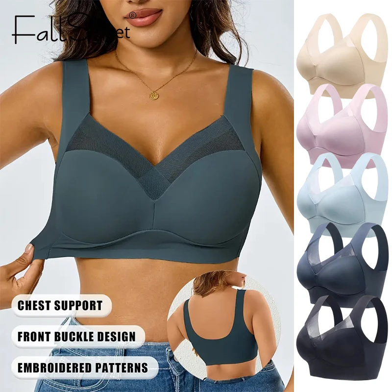 FallSweet Plus Size Wireless Push Up Bra for Women Seamless Lace Brassiere Soft Thin Breathable Comfortable Underwear Lingerie