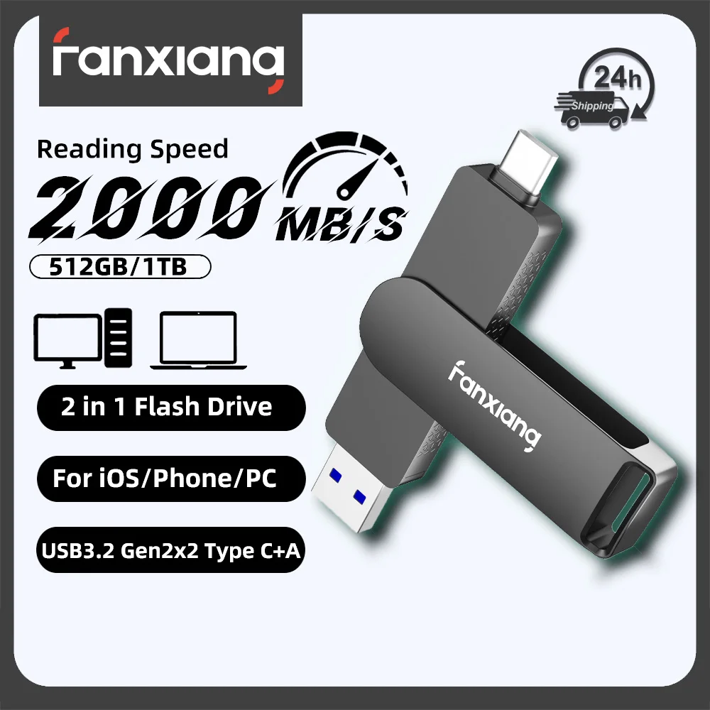 Fanxiang FF951 2000MB/s USB Flash Drive 20Gbps Type-C+10Gbps USB-A 512GB 1TB High Speed Solid State Pen Drive For Laptop Phone