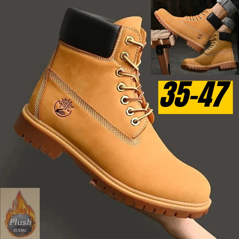 Fashion Boots Men High Top Boots Men's Leather Shoes Winter Plush Warm Shoes Outdoor Sneakers Lace Up Non-Slip Ankle Boots Male