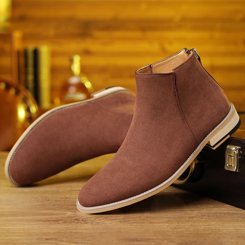 Fashion Men's Business Casual Ankle Boots Breathable Lining Rubber Sole for All-Day Walking and Office Wear Easy Slip-On Comfort