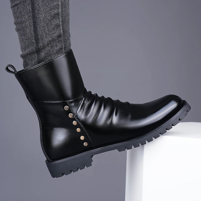 Fashion Men's High Top Shoes Four Season Outdoor Chelsea Boots Anti Slip Business Botas Comfortable Casual Leather Ankle Boots