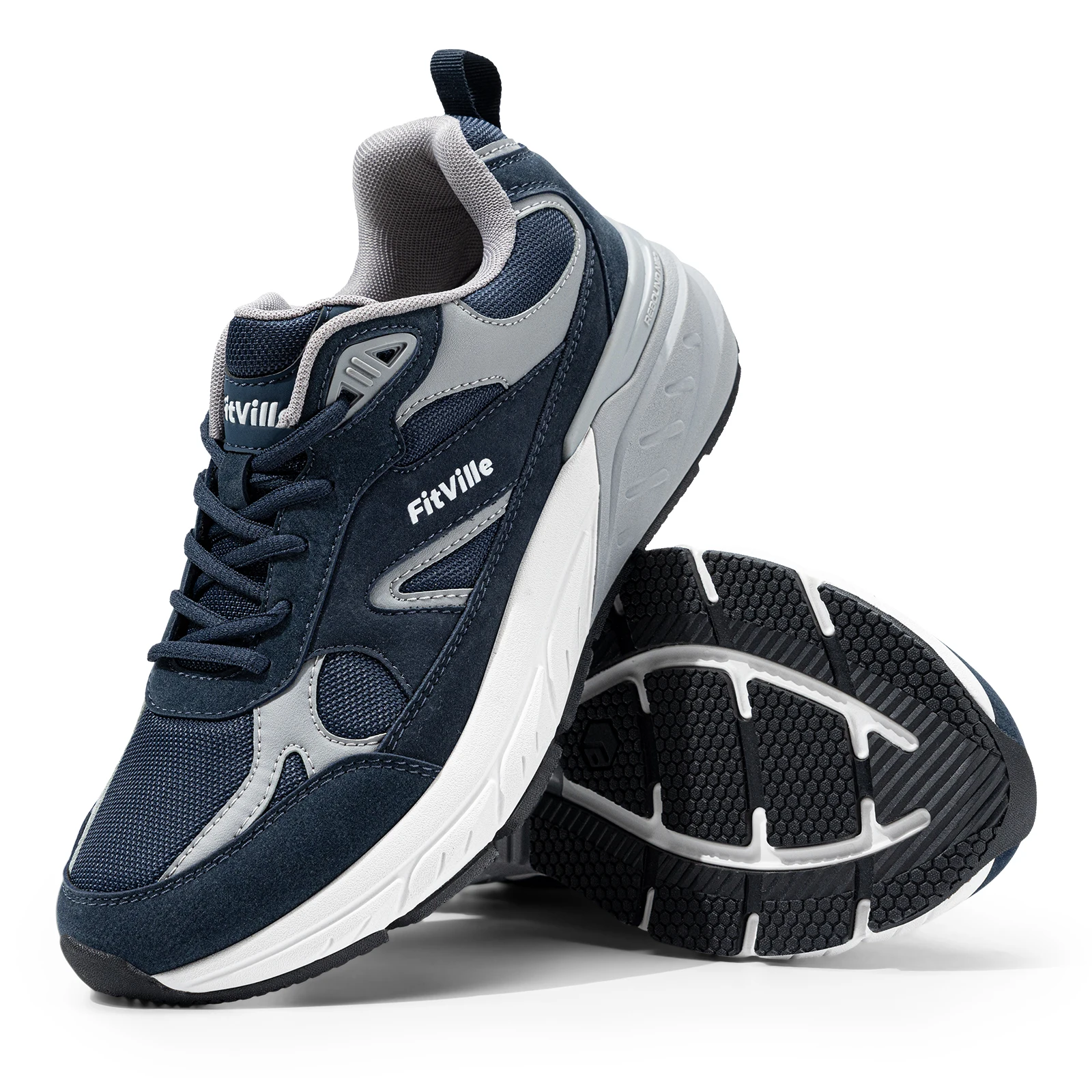 FitVille Newest Walking Shoes for Men Wide Width Sneakers with Arch Support for Flat Feet Heel Pain Relief Plantar Fasciitis